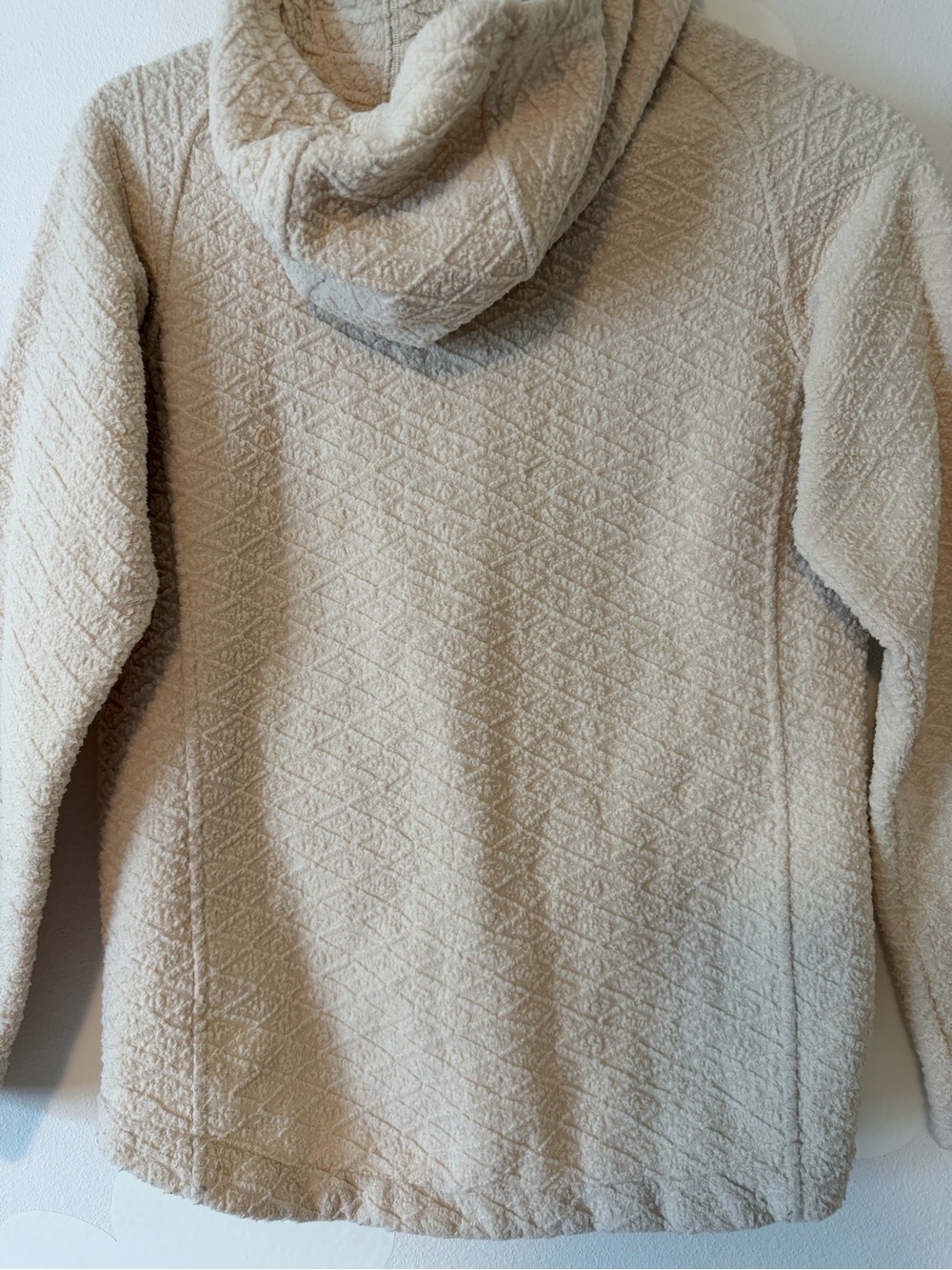 Patagonia Cream Sherpa Diamond Capra Cowl Neck Hoodie Sweatshirt Calcium - Picture 9 of 12